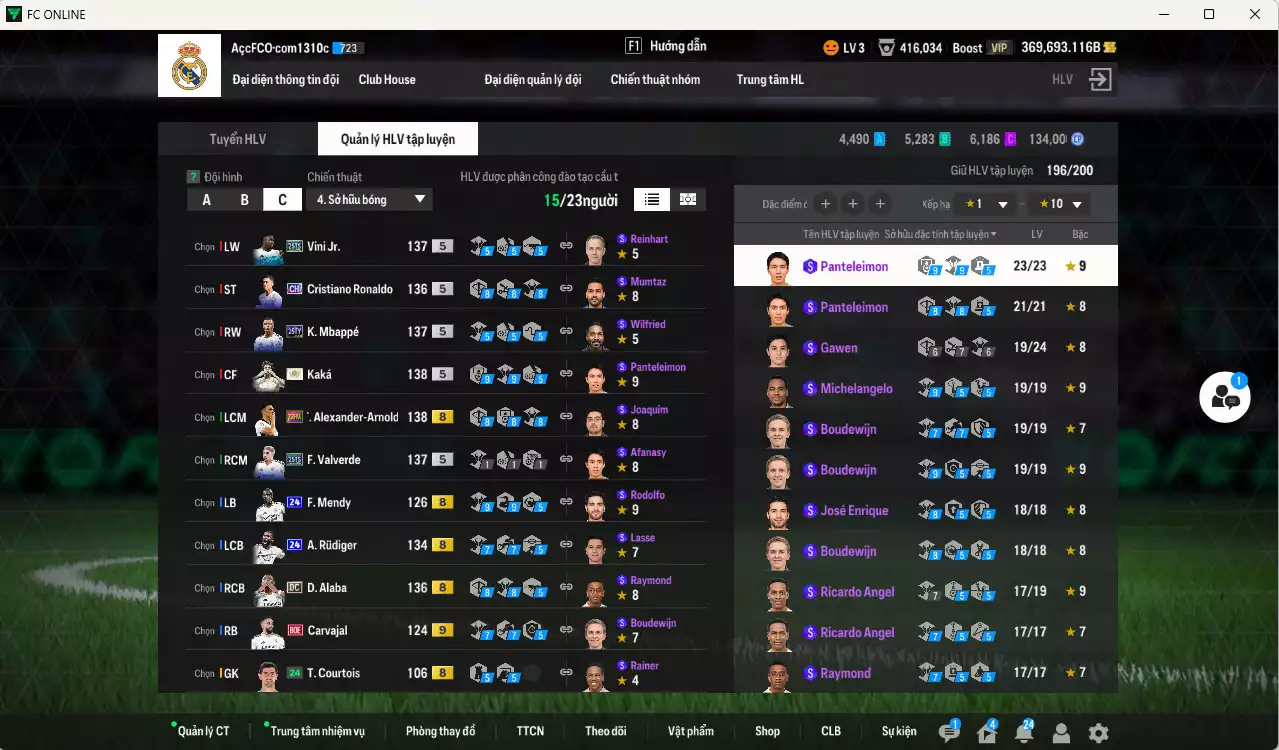 Ảnh [Dư nhiều BP, ACC Rẻ🔥] Real Madrid 5.428.030b dư 369.000b có Kaká ITM+5, Benzema DC, Ronaldo WS, Rudiger 24UCL, CR7 CH, Bale WS, Valverde 25TS, Modric DC, Mbappé 25TY, Vini 25TS, Arnold 23HW, Alaba DC, Essien JNM, Figo RMA... Đã đào tạo full chỉ số nhiều CT, HLV Xịn, VIP KC Tháng 10, BK Tháng 11