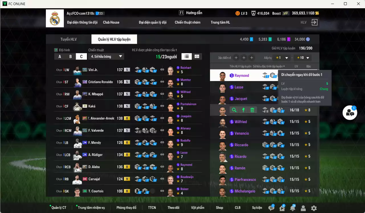 Ảnh [Dư nhiều BP, ACC Rẻ🔥] Real Madrid 5.428.030b dư 369.000b có Kaká ITM+5, Benzema DC, Ronaldo WS, Rudiger 24UCL, CR7 CH, Bale WS, Valverde 25TS, Modric DC, Mbappé 25TY, Vini 25TS, Arnold 23HW, Alaba DC, Essien JNM, Figo RMA... Đã đào tạo full chỉ số nhiều CT, HLV Xịn, VIP KC Tháng 10, BK Tháng 11