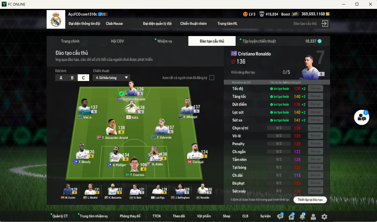 Ảnh [Dư nhiều BP, ACC Rẻ🔥] Real Madrid 5.428.030b dư 369.000b có Kaká ITM+5, Benzema DC, Ronaldo WS, Rudiger 24UCL, CR7 CH, Bale WS, Valverde 25TS, Modric DC, Mbappé 25TY, Vini 25TS, Arnold 23HW, Alaba DC, Essien JNM, Figo RMA... Đã đào tạo full chỉ số nhiều CT, HLV Xịn, VIP KC Tháng 10, BK Tháng 11