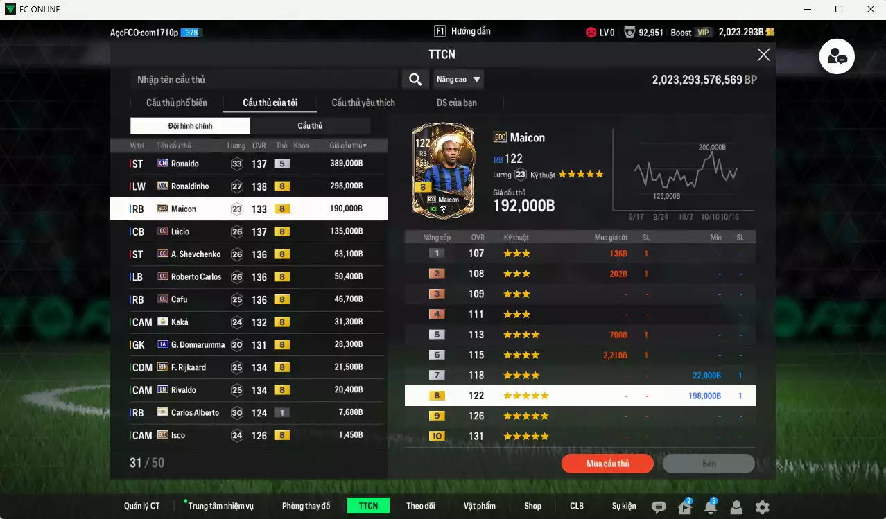 Ảnh [ACC Rẻ🔥] Milan mix Brazil 1.284.300b có Ronaldo CH, Ronaldinho MDL, Maicon BDO, Lúcio CC, Sheva CC, Carlos CC, Cafu CC, Kaká RMA, Rijkaard RTN, Rivaldo LN... HLV Xịn
