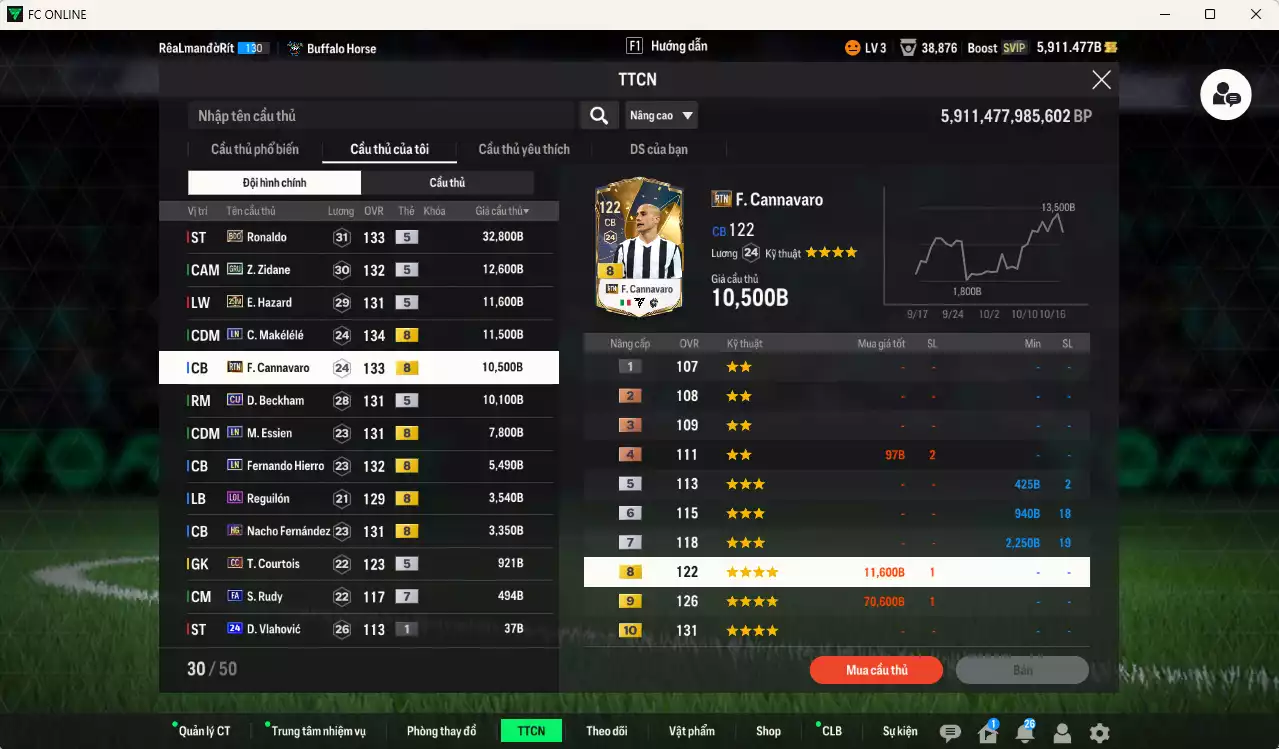 Ảnh [ACC Rẻ🔥] Real Madrid 110.810b có Ronaldo BDO, Zidane GRU, Hazard 25IM, Makélélé LN, Cannavaro RTN, Beckham CU... HLV Xịn