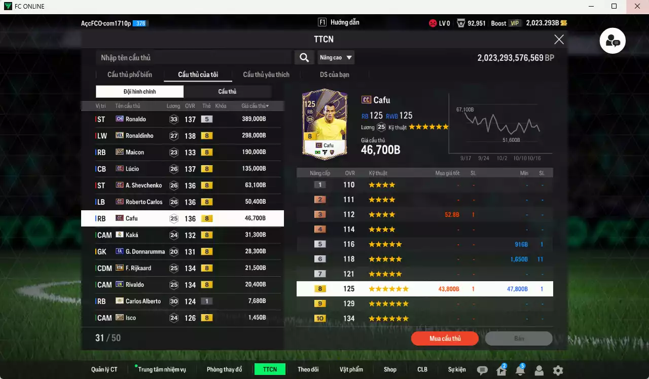 Ảnh [ACC Rẻ🔥] Milan mix Brazil 1.284.300b có Ronaldo CH, Ronaldinho MDL, Maicon BDO, Lúcio CC, Sheva CC, Carlos CC, Cafu CC, Kaká RMA, Rijkaard RTN, Rivaldo LN... HLV Xịn
