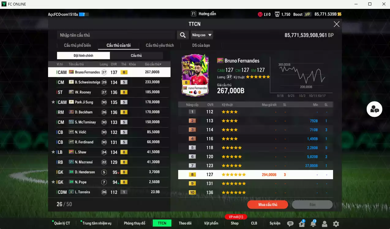Ảnh [ACC Rẻ🔥] Man Utd. 1.423.620b dư 85.000b có Bruno 23HW, Rooney DC, Schweinsteiger ITM+5, Park ITM+5, Beckham DC, McTominay 25TS, Vidic WS, Ferdinand WS, Shaw 23HW, Mazraoui SPL... VIP BK Tháng 11