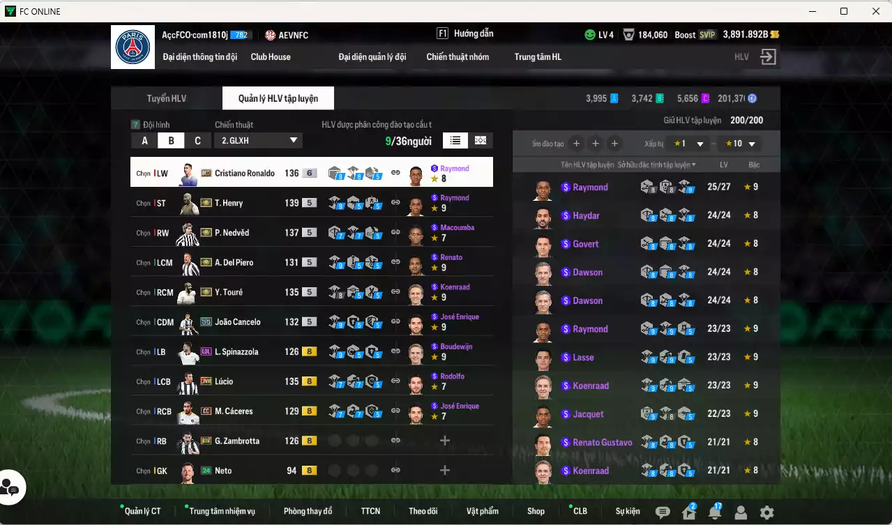 Ảnh [ACC Rẻ🔥] Juventus 3.926.850b có Henry ITM+5, Nedved ITM+5, CR7 BLD+6, Del Piero ITM+5, Touré ITM+5, Lúcio JNM, Cancelo 25TS, Cáceres CC... Đã đào tạo full chỉ số nhiều CT, HLV Xịn, VIP BK Tháng 10