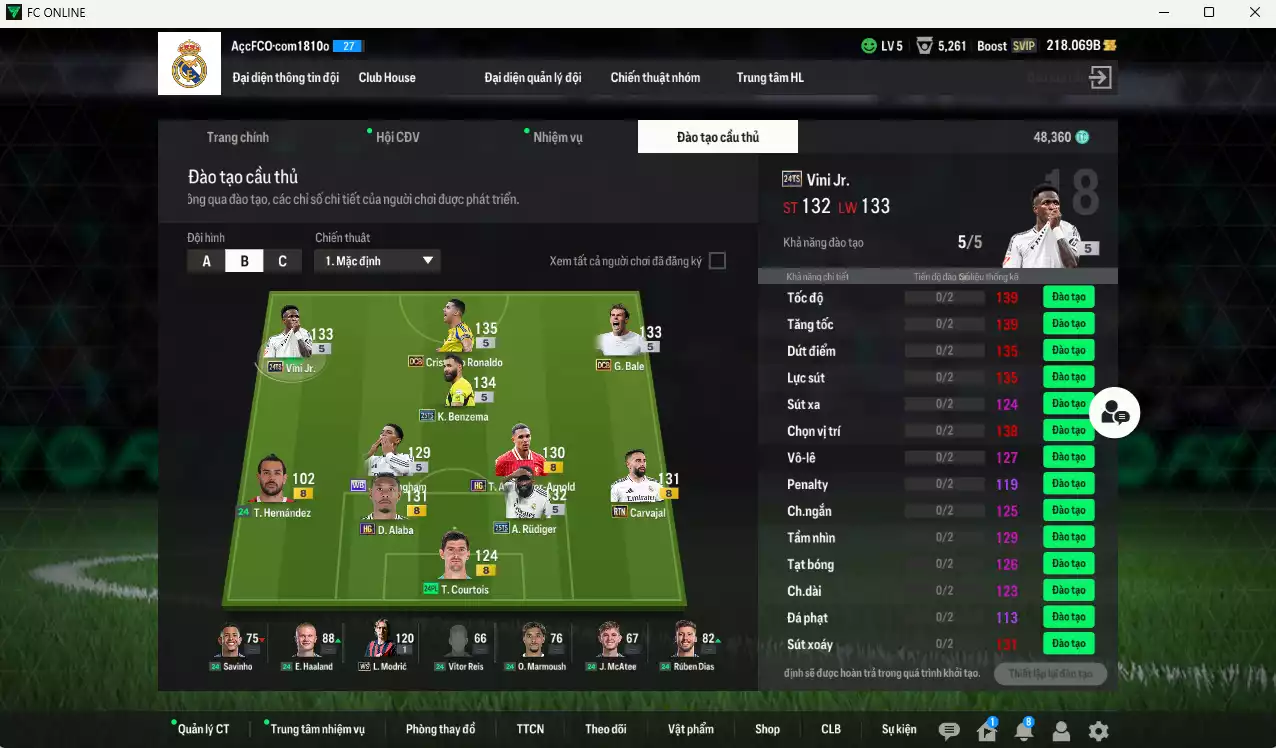 Ảnh Real Madrid 458.290b có CR7 DCB, Vini 24TS, Bellingham WB, Benzema 25TS, Rudiger 25TS, Bale DCB, Alaba HG, Carvajal RTN, Arnold HG... Dư 48.000TC