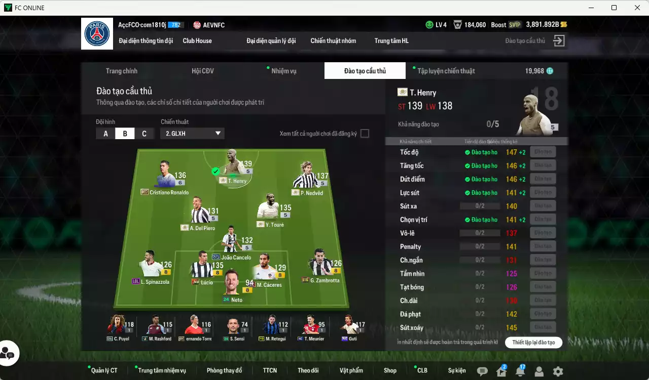 Ảnh [ACC Rẻ🔥] Juventus 3.926.850b có Henry ITM+5, Nedved ITM+5, CR7 BLD+6, Del Piero ITM+5, Touré ITM+5, Lúcio JNM, Cancelo 25TS, Cáceres CC... Đã đào tạo full chỉ số nhiều CT, HLV Xịn, VIP BK Tháng 10