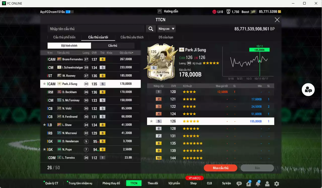 Ảnh [ACC Rẻ🔥] Man Utd. 1.423.620b dư 85.000b có Bruno 23HW, Rooney DC, Schweinsteiger ITM+5, Park ITM+5, Beckham DC, McTominay 25TS, Vidic WS, Ferdinand WS, Shaw 23HW, Mazraoui SPL... VIP BK Tháng 11