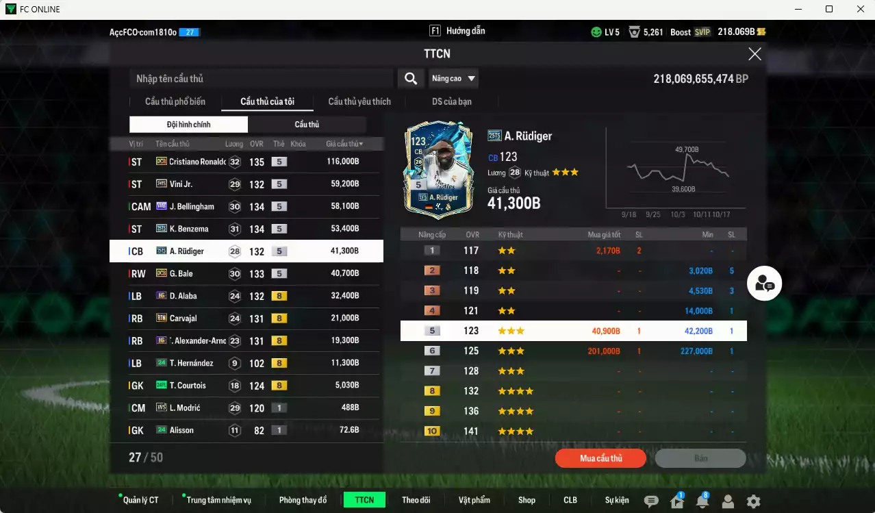 Ảnh Real Madrid 458.290b có CR7 DCB, Vini 24TS, Bellingham WB, Benzema 25TS, Rudiger 25TS, Bale DCB, Alaba HG, Carvajal RTN, Arnold HG... Dư 48.000TC