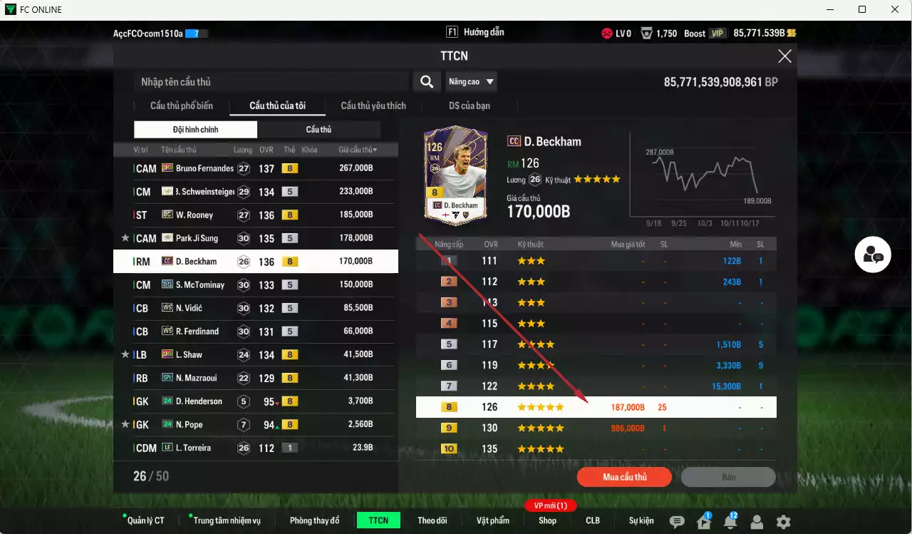 Ảnh [ACC Rẻ🔥] Man Utd. 1.423.620b dư 85.000b có Bruno 23HW, Rooney DC, Schweinsteiger ITM+5, Park ITM+5, Beckham DC, McTominay 25TS, Vidic WS, Ferdinand WS, Shaw 23HW, Mazraoui SPL... VIP BK Tháng 11
