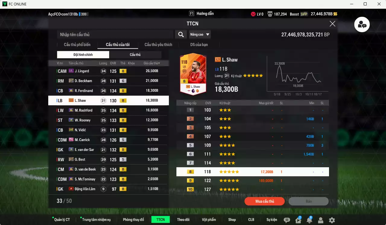 Ảnh [ACC Rẻ🔥] Man Utd. 553.430b dư 27.000b có CR7 BLD, Park CC, Forlán No.7, Charlton ICON+6, Lingard LOL, Beckham BDO+6, Ferdinand HG, Mazraoui SPL, Shaw E21, Rashford HG, Rooney LN... Còn nhiều SVIP, CP GIẢM THUẾ, Dư 37.000 TC, HLV Xịn