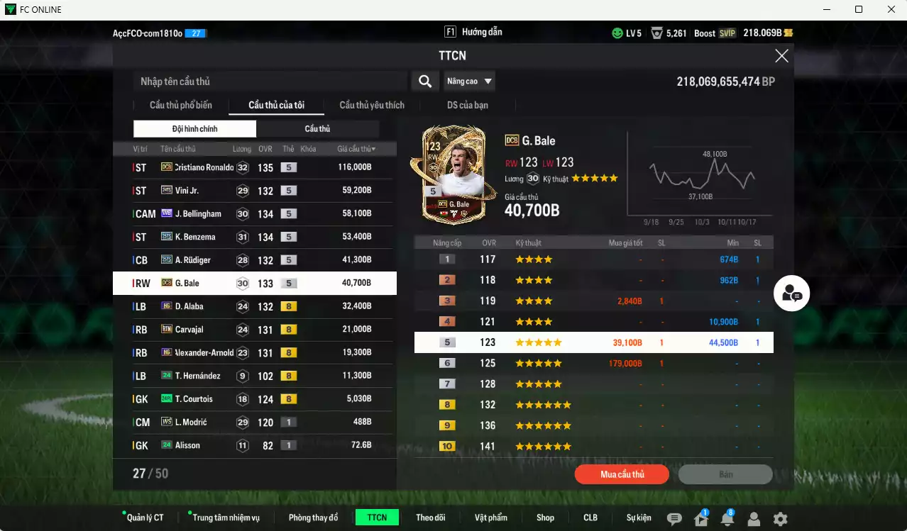 Ảnh Real Madrid 458.290b có CR7 DCB, Vini 24TS, Bellingham WB, Benzema 25TS, Rudiger 25TS, Bale DCB, Alaba HG, Carvajal RTN, Arnold HG... Dư 48.000TC