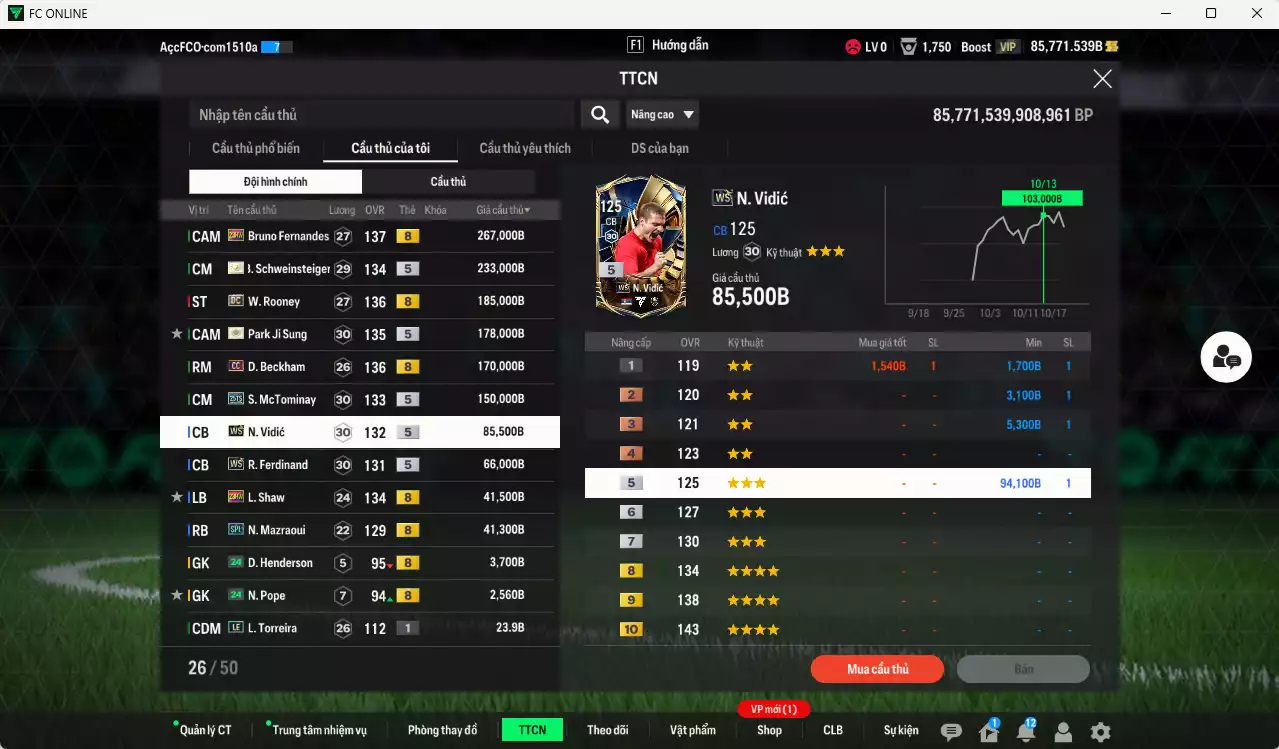 Ảnh [ACC Rẻ🔥] Man Utd. 1.423.620b dư 85.000b có Bruno 23HW, Rooney DC, Schweinsteiger ITM+5, Park ITM+5, Beckham DC, McTominay 25TS, Vidic WS, Ferdinand WS, Shaw 23HW, Mazraoui SPL... VIP BK Tháng 11