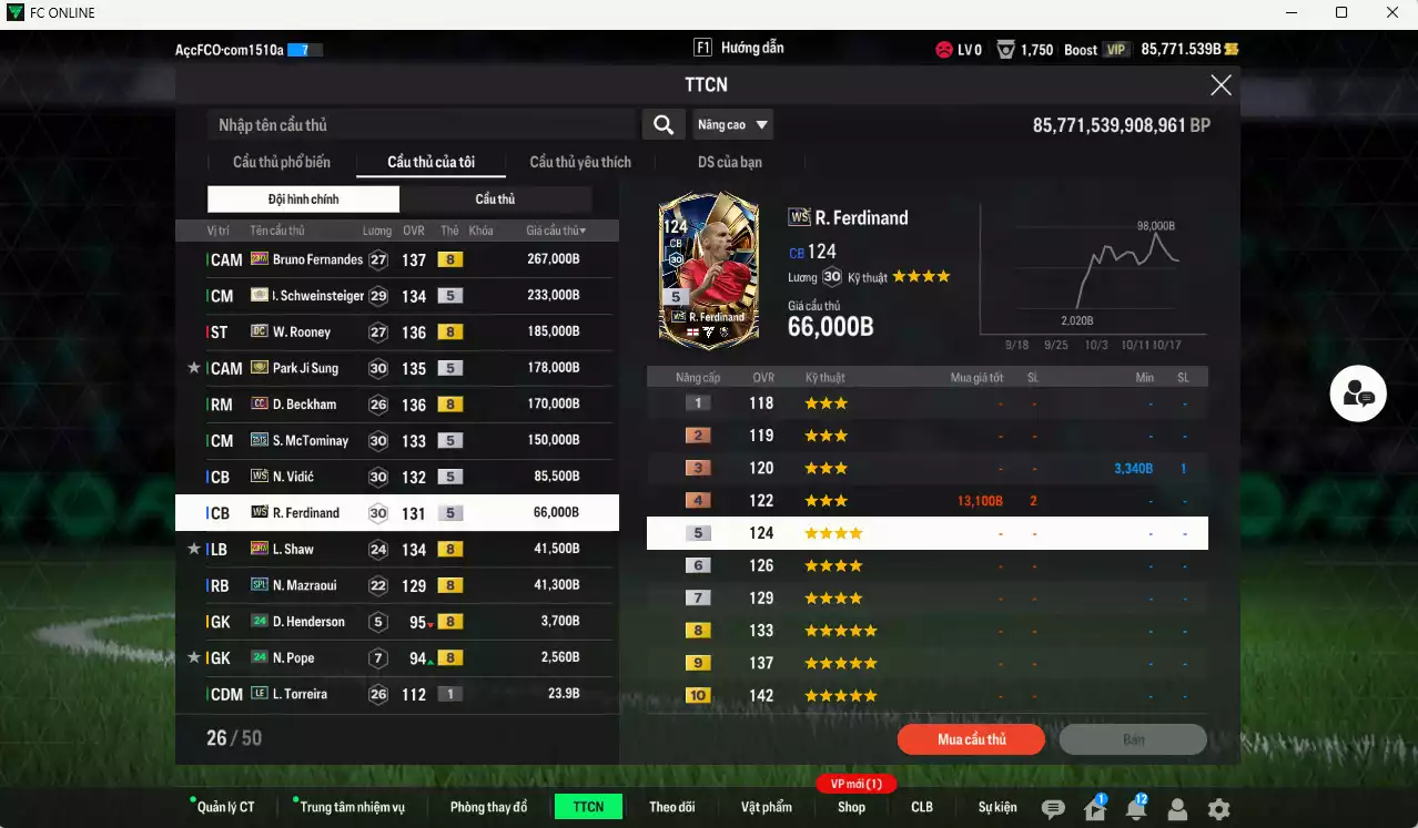 Ảnh [ACC Rẻ🔥] Man Utd. 1.423.620b dư 85.000b có Bruno 23HW, Rooney DC, Schweinsteiger ITM+5, Park ITM+5, Beckham DC, McTominay 25TS, Vidic WS, Ferdinand WS, Shaw 23HW, Mazraoui SPL... VIP BK Tháng 11