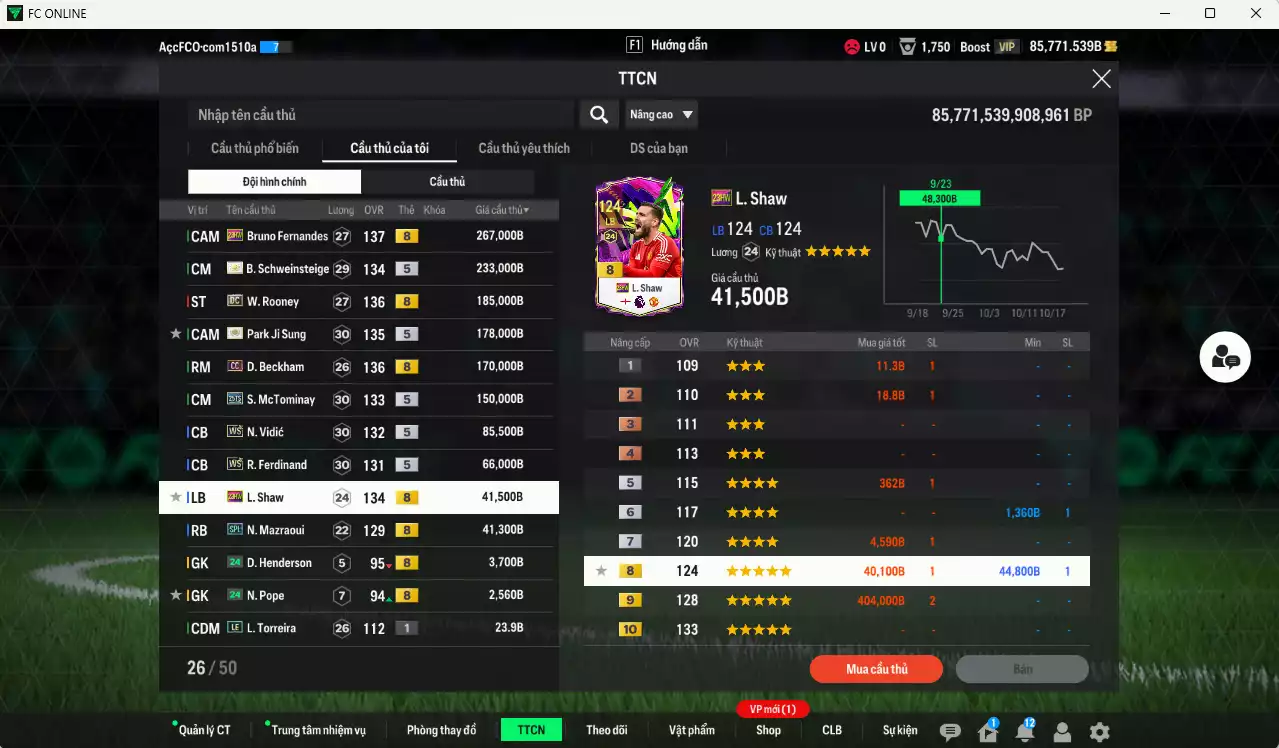 Ảnh [ACC Rẻ🔥] Man Utd. 1.423.620b dư 85.000b có Bruno 23HW, Rooney DC, Schweinsteiger ITM+5, Park ITM+5, Beckham DC, McTominay 25TS, Vidic WS, Ferdinand WS, Shaw 23HW, Mazraoui SPL... VIP BK Tháng 11