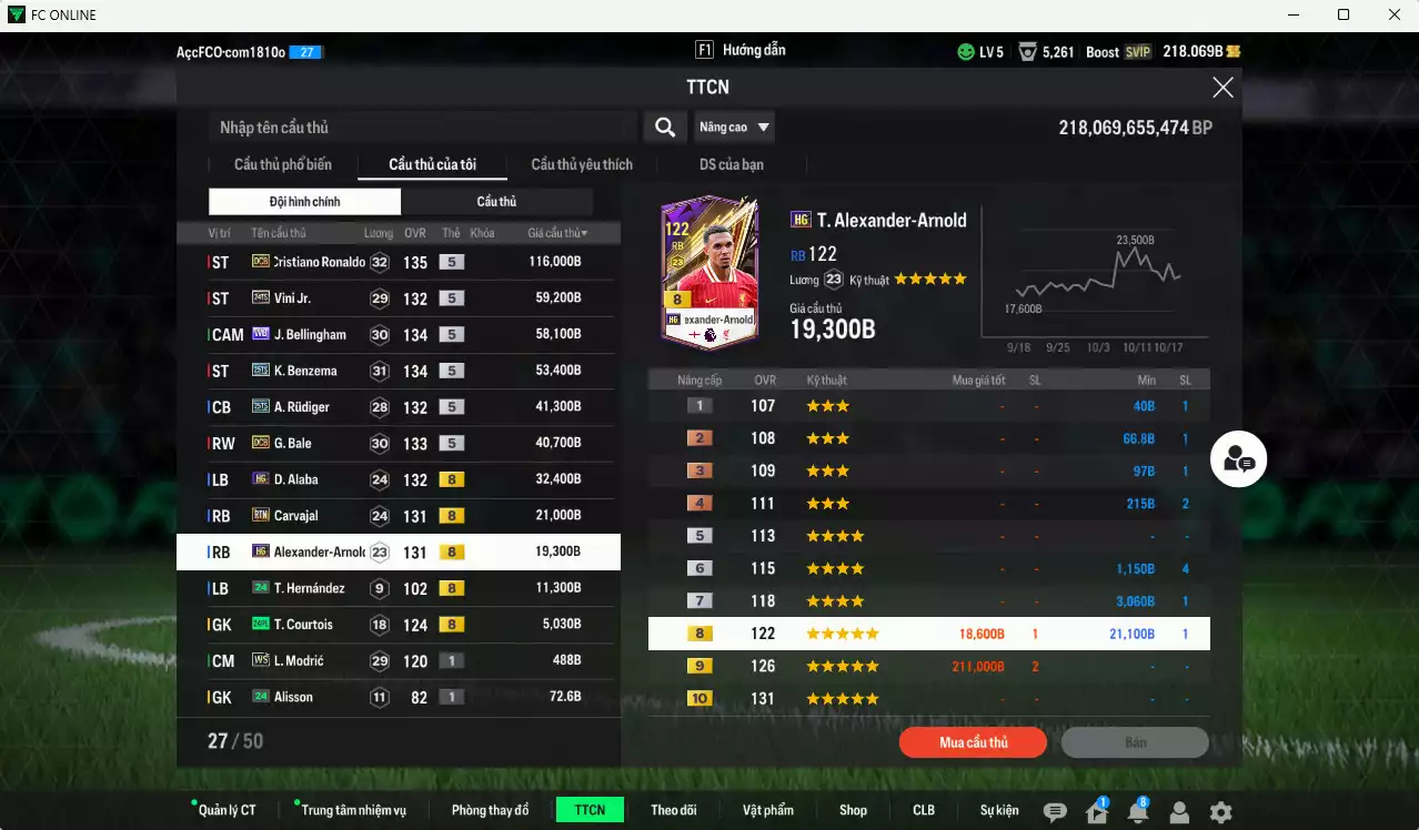 Ảnh Real Madrid 458.290b có CR7 DCB, Vini 24TS, Bellingham WB, Benzema 25TS, Rudiger 25TS, Bale DCB, Alaba HG, Carvajal RTN, Arnold HG... Dư 48.000TC