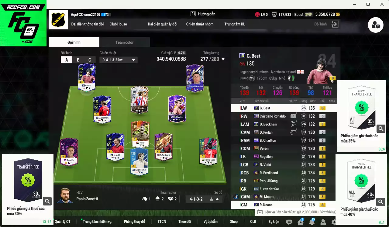 [ACC Rẻ🔥] Man Utd. 248.600b dư 51.000b có CR7 CU, Beckham LN, Rooney 25IM, Park CC, Vidic 25IM, Ferdinand HG, Van Gol LN...
