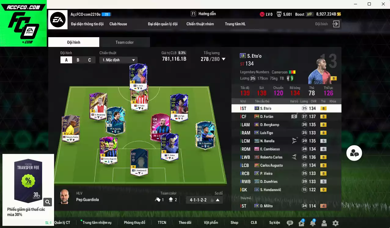 [ACC Rẻ🔥] Inter Milan 781.110b có Forlán JNM, Barella 25TS, Cambiasso 25HR+6, Bergkamp HG, Dumfries 25TS, Carlos CC, Vieira LN, Eto LN, Figo LN, Augusto 23HW, Mkhitaryan FA...