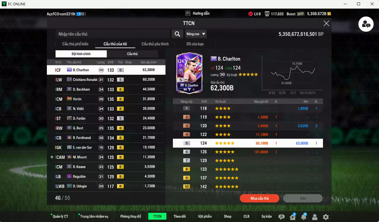 Ảnh [ACC Rẻ🔥] Man Utd. 248.600b dư 51.000b có CR7 CU, Beckham LN, Rooney 25IM, Park CC, Vidic 25IM, Ferdinand HG, Van Gol LN...
