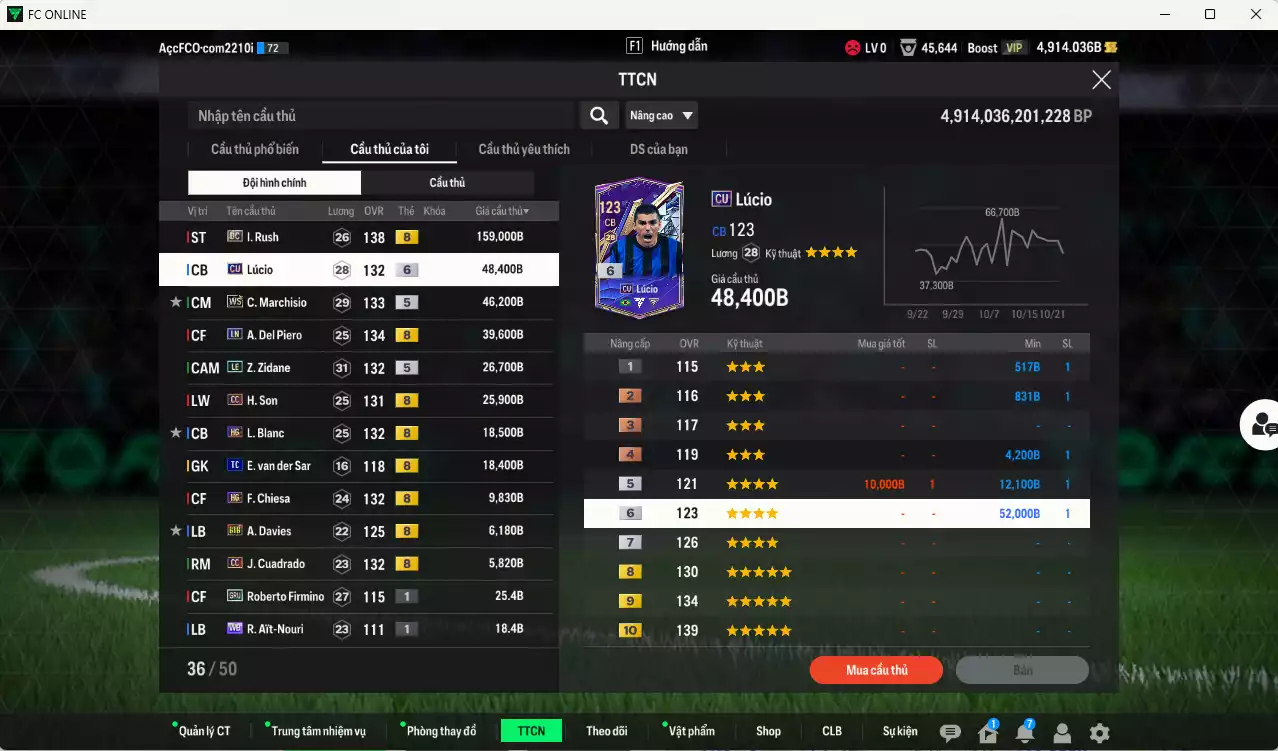 Ảnh [ACC Rẻ🔥] Juventus 404.590b có Rush DC, Marchisio WS, Lúcio CU+6, Del Piero LN, Zidane LE, H. Son CC, Blanc HG, Chiesa HG...