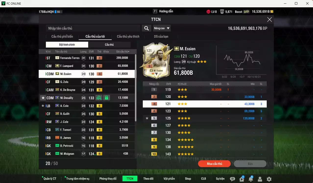 Ảnh [ACC Rẻ🔥] Chelsea 501.220b dư 16.000b có Torres ITM+3, Lampard ITM+3, Essien ITM+3, Zola ITM+3, De Bruyne BTB, Desailly LN, A. Cole LN...