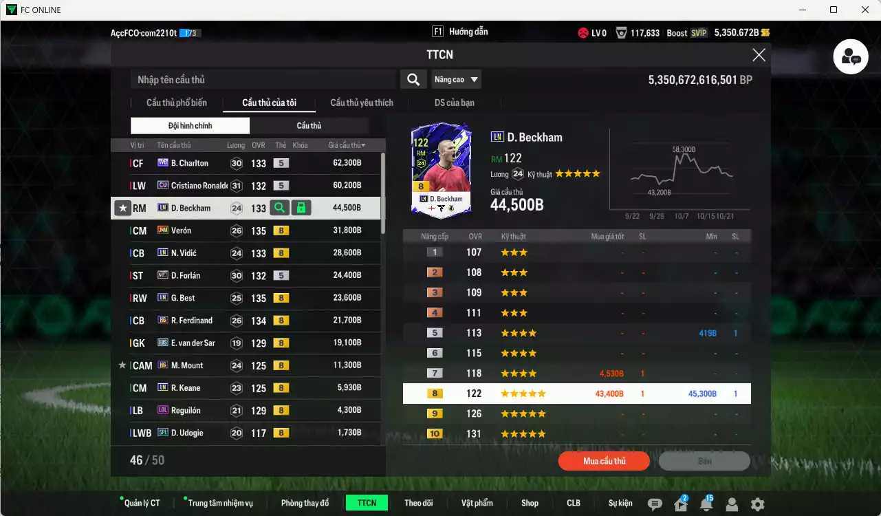 Ảnh [ACC Rẻ🔥] Man Utd. 248.600b dư 51.000b có CR7 CU, Beckham LN, Rooney 25IM, Park CC, Vidic 25IM, Ferdinand HG, Van Gol LN...