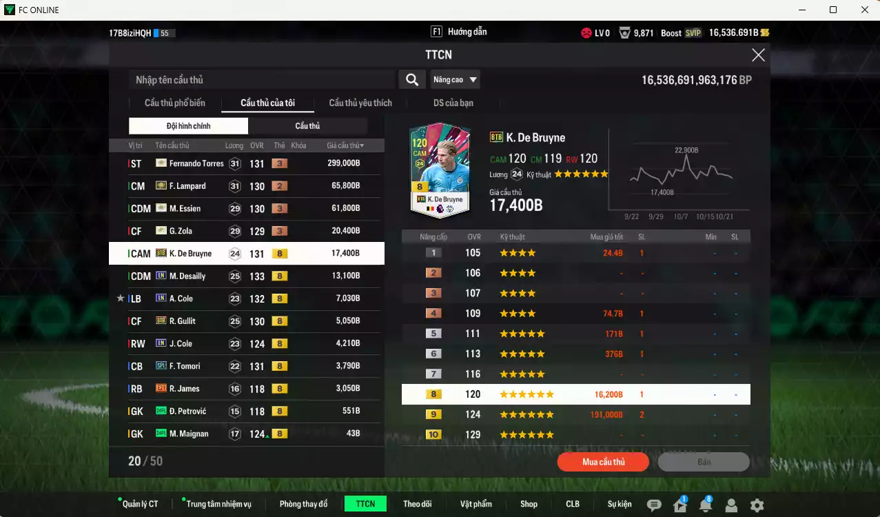 Ảnh [ACC Rẻ🔥] Chelsea 501.220b dư 16.000b có Torres ITM+3, Lampard ITM+3, Essien ITM+3, Zola ITM+3, De Bruyne BTB, Desailly LN, A. Cole LN...