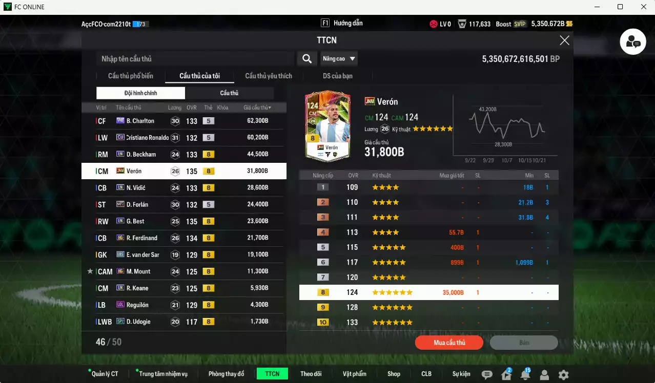 Ảnh [ACC Rẻ🔥] Man Utd. 248.600b dư 51.000b có CR7 CU, Beckham LN, Rooney 25IM, Park CC, Vidic 25IM, Ferdinand HG, Van Gol LN...