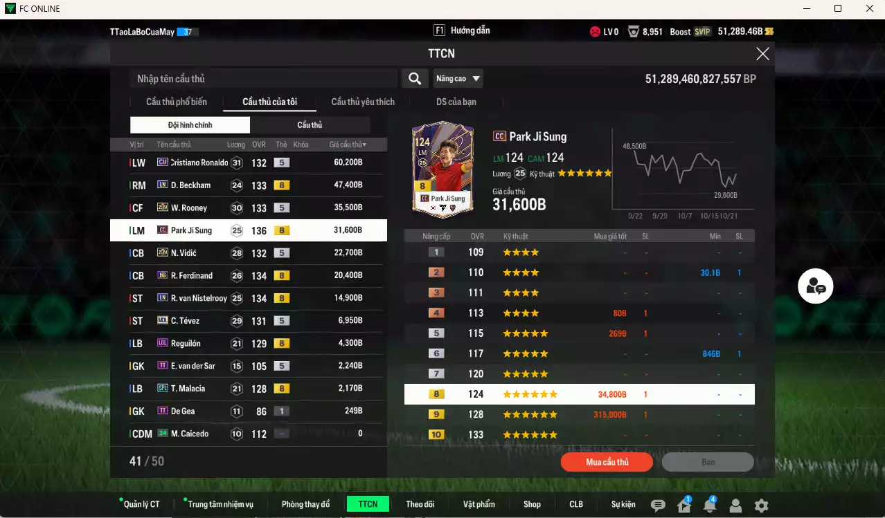 Ảnh [ACC Rẻ🔥] Man Utd. 248.600b dư 51.000b có CR7 CU, Beckham LN, Rooney 25IM, Park CC, Vidic 25IM, Ferdinand HG, Van Gol LN...