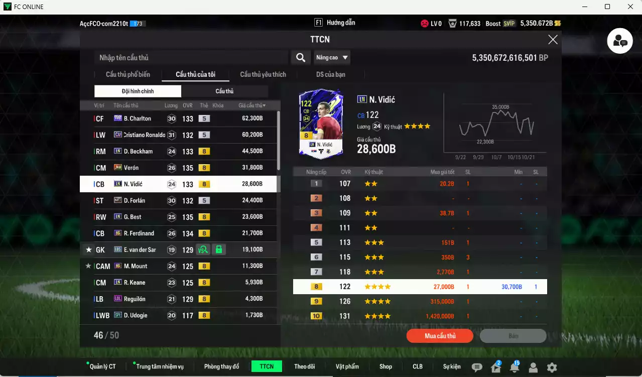 Ảnh [ACC Rẻ🔥] Man Utd. 248.600b dư 51.000b có CR7 CU, Beckham LN, Rooney 25IM, Park CC, Vidic 25IM, Ferdinand HG, Van Gol LN...