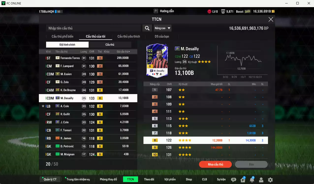 Ảnh [ACC Rẻ🔥] Chelsea 501.220b dư 16.000b có Torres ITM+3, Lampard ITM+3, Essien ITM+3, Zola ITM+3, De Bruyne BTB, Desailly LN, A. Cole LN...