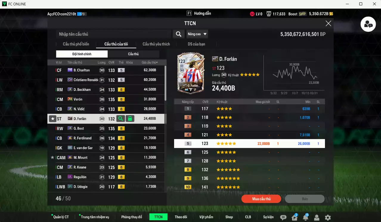 Ảnh [ACC Rẻ🔥] Man Utd. 248.600b dư 51.000b có CR7 CU, Beckham LN, Rooney 25IM, Park CC, Vidic 25IM, Ferdinand HG, Van Gol LN...