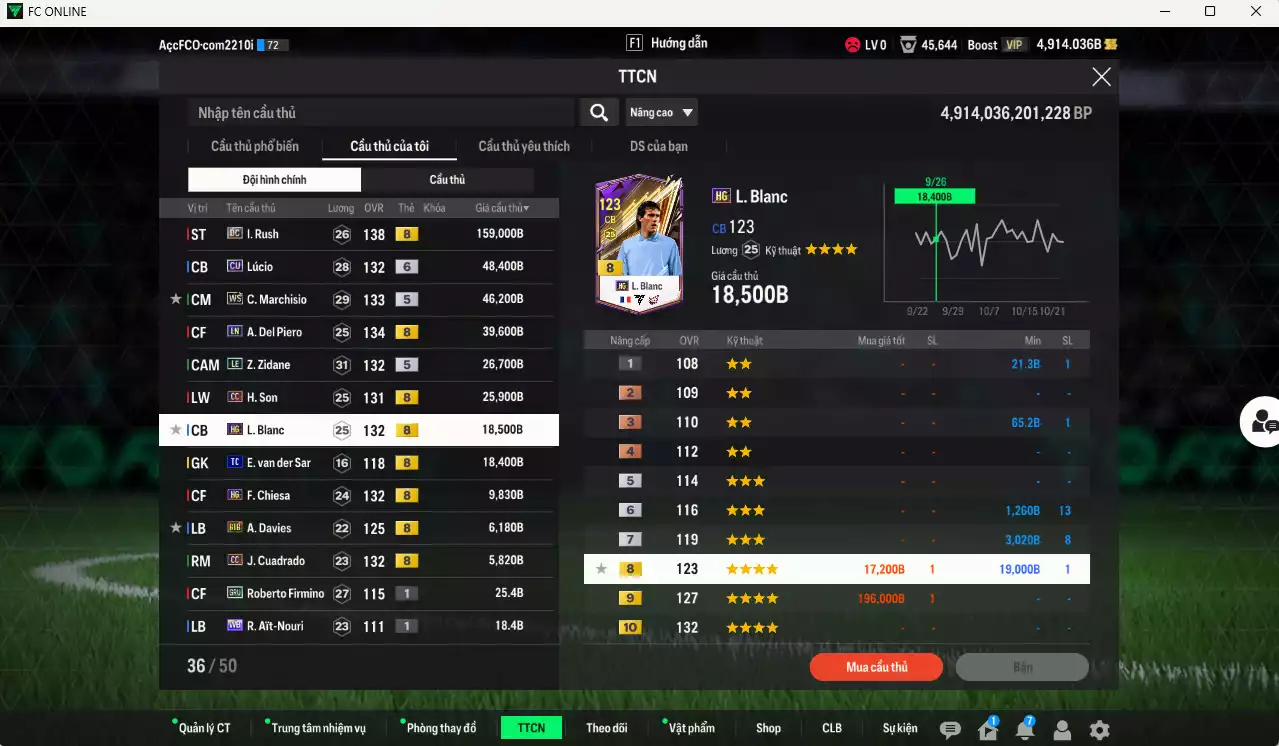 Ảnh [ACC Rẻ🔥] Juventus 404.590b có Rush DC, Marchisio WS, Lúcio CU+6, Del Piero LN, Zidane LE, H. Son CC, Blanc HG, Chiesa HG...