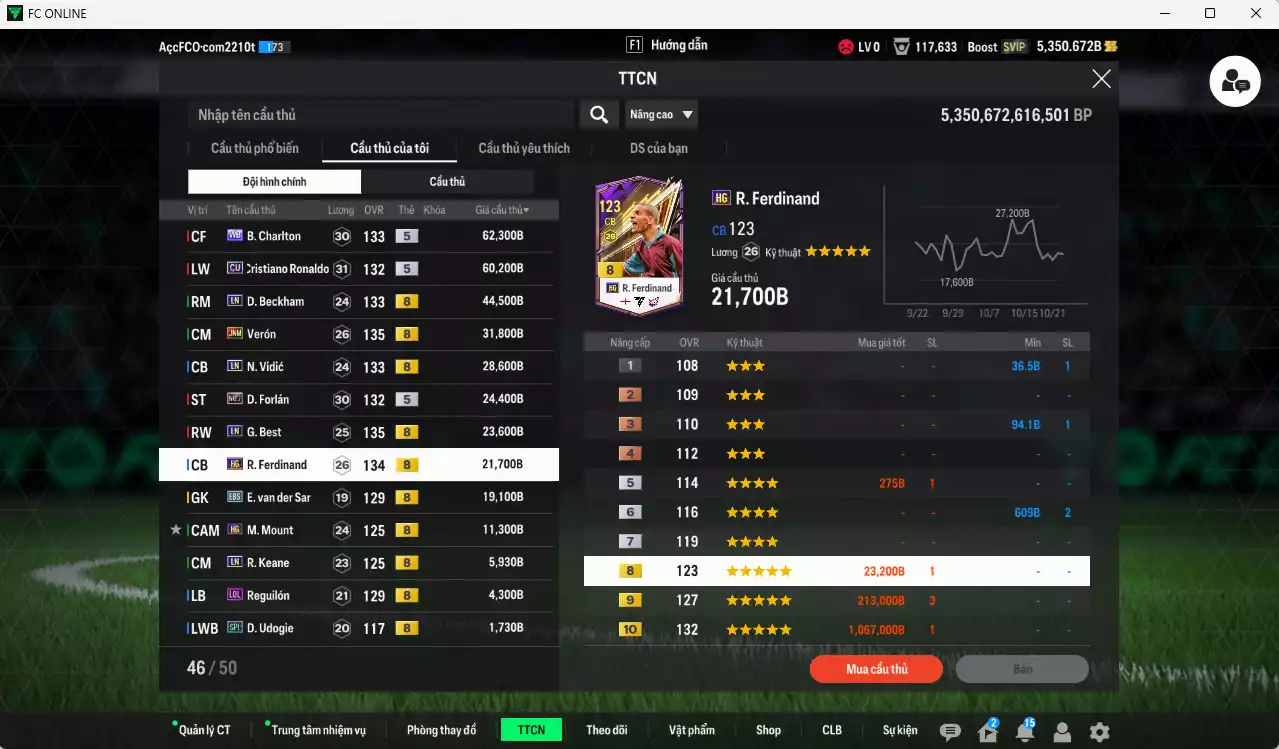 Ảnh [ACC Rẻ🔥] Man Utd. 248.600b dư 51.000b có CR7 CU, Beckham LN, Rooney 25IM, Park CC, Vidic 25IM, Ferdinand HG, Van Gol LN...