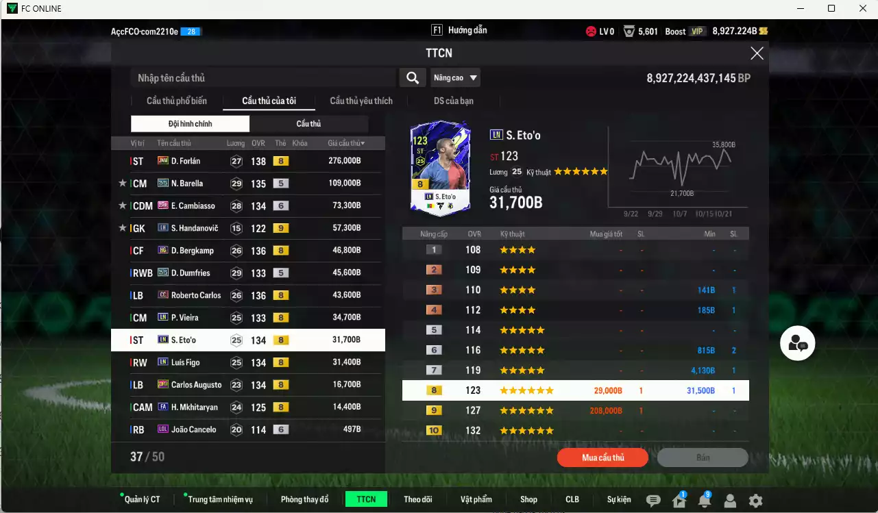 Ảnh [ACC Rẻ🔥] Inter Milan 781.110b có Forlán JNM, Barella 25TS, Cambiasso 25HR+6, Bergkamp HG, Dumfries 25TS, Carlos CC, Vieira LN, Eto LN, Figo LN, Augusto 23HW, Mkhitaryan FA...