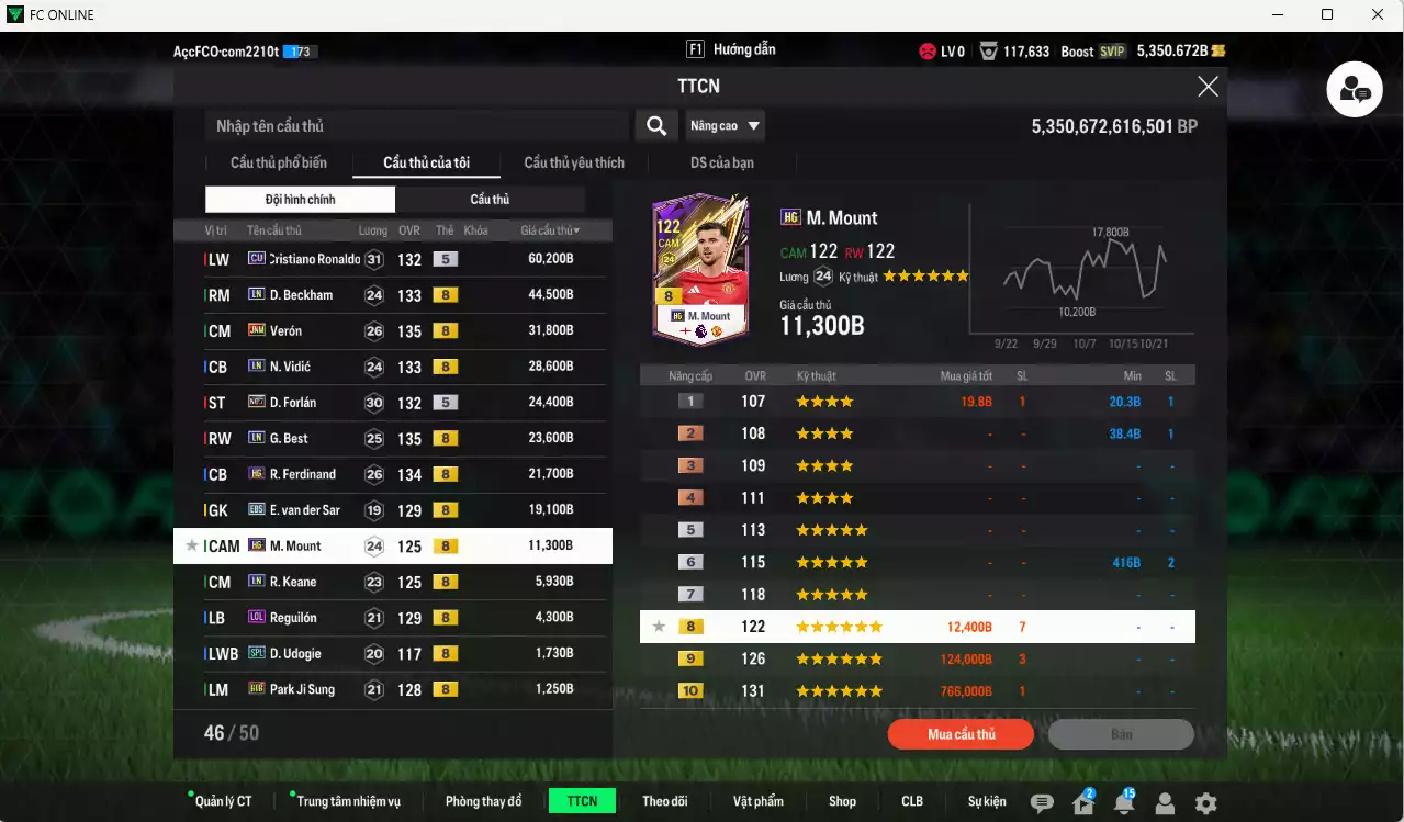 Ảnh [ACC Rẻ🔥] Man Utd. 248.600b dư 51.000b có CR7 CU, Beckham LN, Rooney 25IM, Park CC, Vidic 25IM, Ferdinand HG, Van Gol LN...