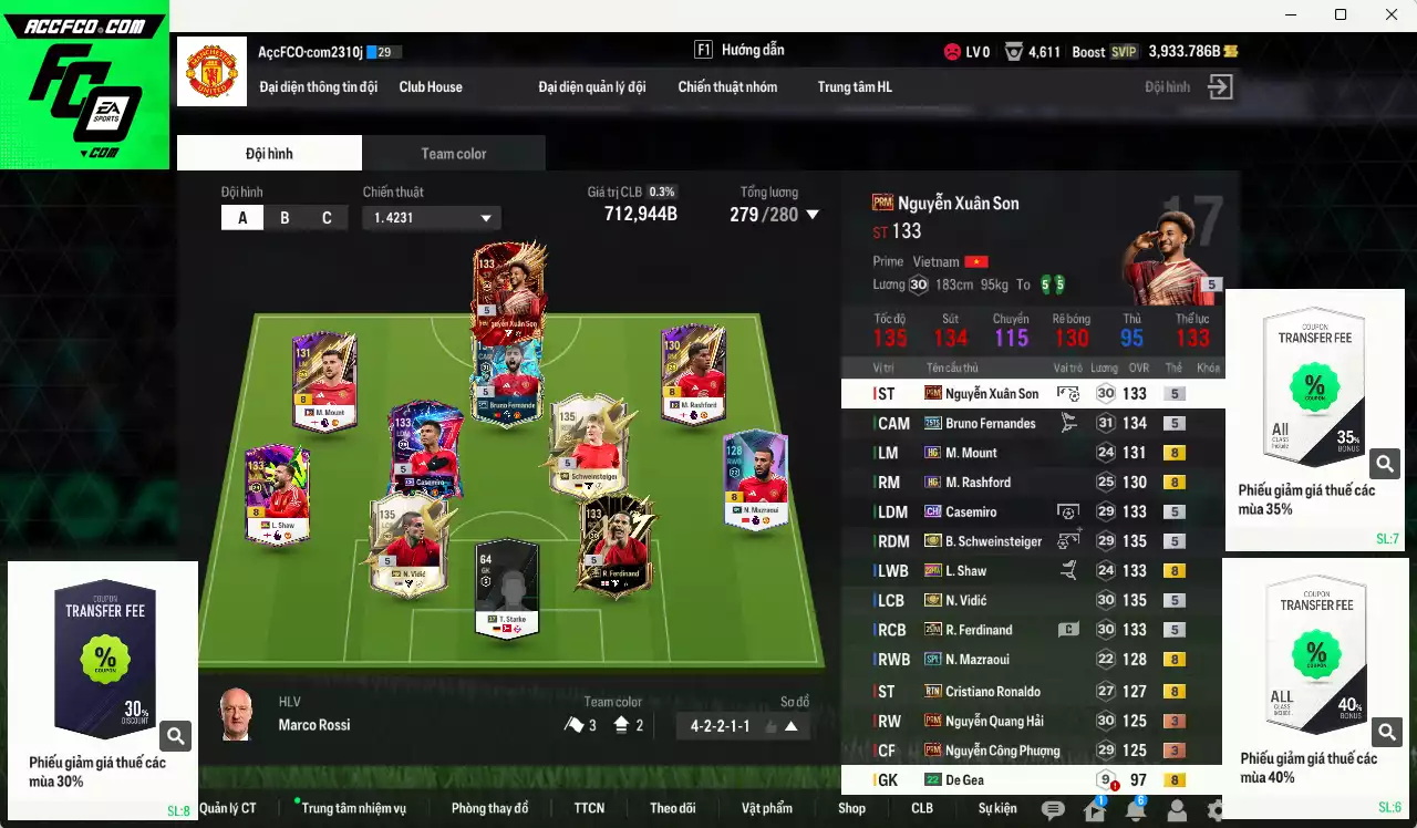 [ACC Rẻ🔥] Xuân Son PRM mix Man Utd. 712.940b có Xuân Son PRM+5, Vidic ITM+5, Schweinsteiger ITM+5, Bruno 25TS, Ferdinand 23IM, Shaw 23HW, Casemiro CH(fix BP), Mazraoui SPL, Mount HGM, Rashford HG, CR7 RTN... Còn rất nhiều CP GIẢM THUẾ