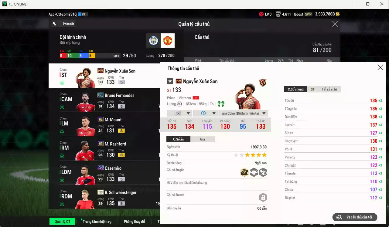 Ảnh [ACC Rẻ🔥] Xuân Son PRM mix Man Utd. 712.940b có Xuân Son PRM+5, Vidic ITM+5, Schweinsteiger ITM+5, Bruno 25TS, Ferdinand 23IM, Shaw 23HW, Casemiro CH(fix BP), Mazraoui SPL, Mount HGM, Rashford HG, CR7 RTN... Còn rất nhiều CP GIẢM THUẾ