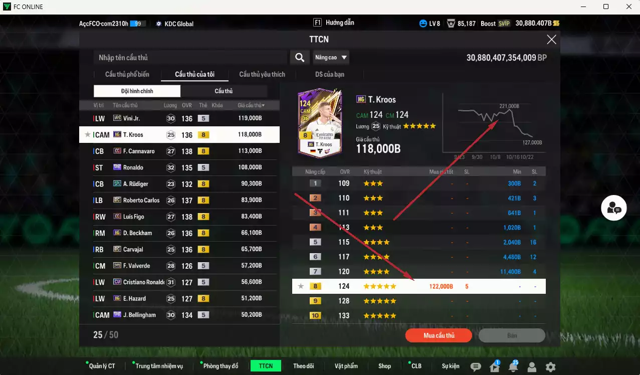 Ảnh [ACC Rẻ🔥] Real Madrid 1.209.550b dư 30.000b có Kroos HG(fix BP), Vini WS, Ronaldo WB, Cannavaro CC, Rudiger SPL, Figo CC, Beckham HG, Carlos DC, Carvajal DC, CR7 CU, Valverde 24TS, Hazard HG, Bellingham WB, Casemiro BTB, Kaká 25IM... Gần full đào tạo, HLV Xịn