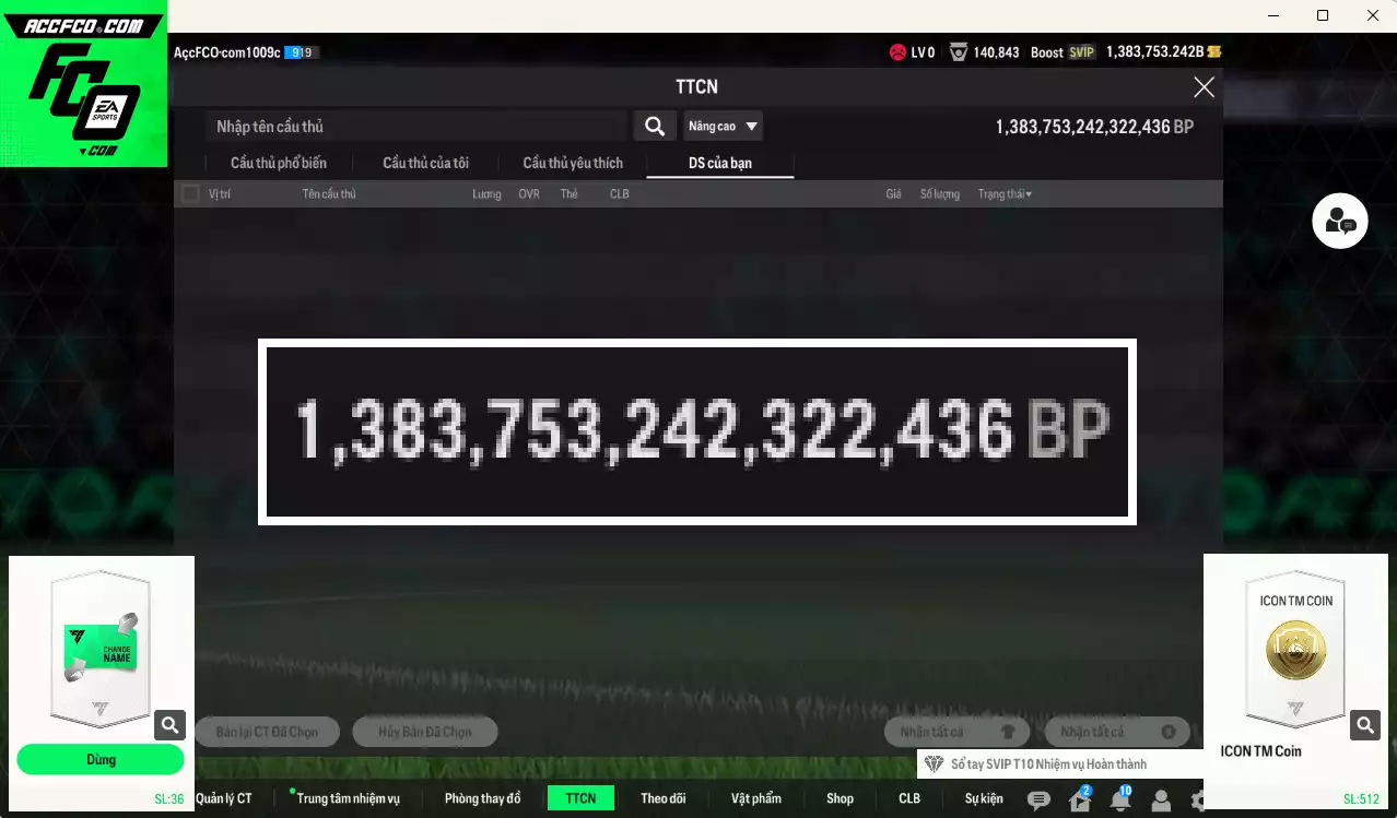 [ACC Rẻ🔥] ACC 1383753b trắng, có thẻ đổi tên. Dư 24.000TC, HLV Xịn