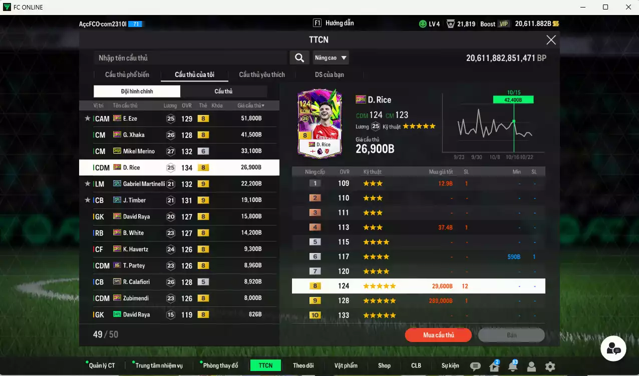 Ảnh [ACC Rẻ🔥] Arsenal 1.067.560b dư 20.000b có Gyokeres 25TS, Odegaard 24UCL(bù), Jesus MDL, Saka 25TS, Gabriel 25TS, Saliba 25TS, Eze 23HW, Xhaka 23HW, Merino 24EP+6, Rice 23HW, Martinelli SPL+9, Timber SPL+9...