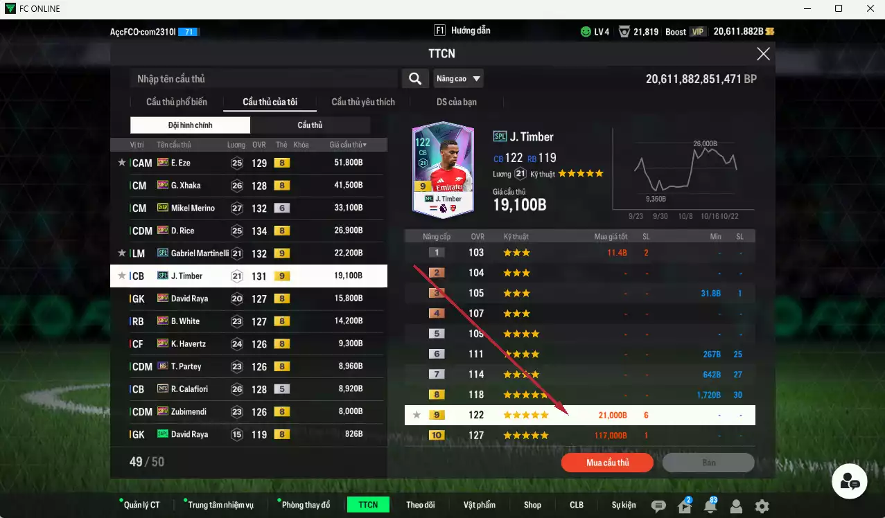 Ảnh [ACC Rẻ🔥] Arsenal 1.067.560b dư 20.000b có Gyokeres 25TS, Odegaard 24UCL(bù), Jesus MDL, Saka 25TS, Gabriel 25TS, Saliba 25TS, Eze 23HW, Xhaka 23HW, Merino 24EP+6, Rice 23HW, Martinelli SPL+9, Timber SPL+9...
