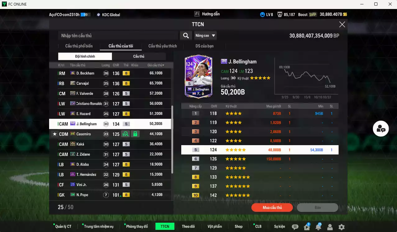 Ảnh [ACC Rẻ🔥] Real Madrid 1.209.550b dư 30.000b có Kroos HG(fix BP), Vini WS, Ronaldo WB, Cannavaro CC, Rudiger SPL, Figo CC, Beckham HG, Carlos DC, Carvajal DC, CR7 CU, Valverde 24TS, Hazard HG, Bellingham WB, Casemiro BTB, Kaká 25IM... Gần full đào tạo, HLV Xịn
