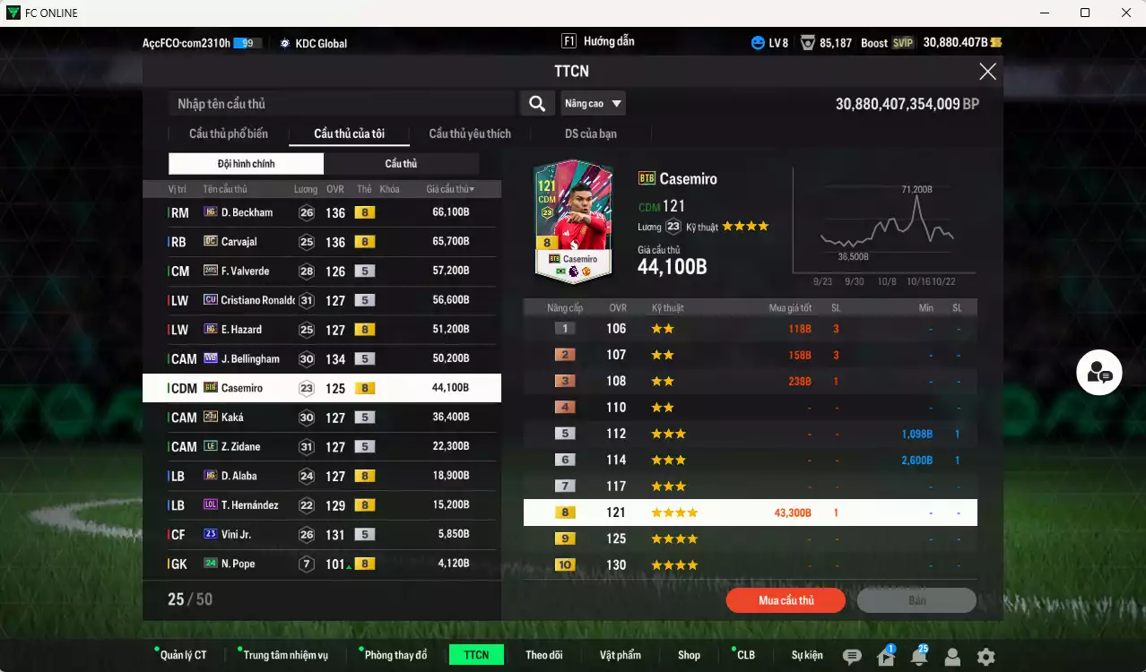 Ảnh [ACC Rẻ🔥] Real Madrid 1.209.550b dư 30.000b có Kroos HG(fix BP), Vini WS, Ronaldo WB, Cannavaro CC, Rudiger SPL, Figo CC, Beckham HG, Carlos DC, Carvajal DC, CR7 CU, Valverde 24TS, Hazard HG, Bellingham WB, Casemiro BTB, Kaká 25IM... Gần full đào tạo, HLV Xịn