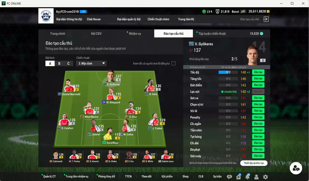 Ảnh [ACC Rẻ🔥] Arsenal 1.067.560b dư 20.000b có Gyokeres 25TS, Odegaard 24UCL(bù), Jesus MDL, Saka 25TS, Gabriel 25TS, Saliba 25TS, Eze 23HW, Xhaka 23HW, Merino 24EP+6, Rice 23HW, Martinelli SPL+9, Timber SPL+9...