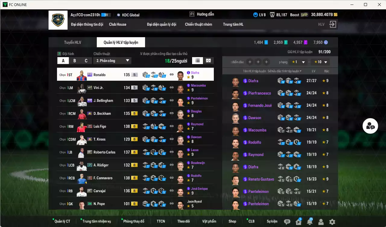 Ảnh [ACC Rẻ🔥] Real Madrid 1.209.550b dư 30.000b có Kroos HG(fix BP), Vini WS, Ronaldo WB, Cannavaro CC, Rudiger SPL, Figo CC, Beckham HG, Carlos DC, Carvajal DC, CR7 CU, Valverde 24TS, Hazard HG, Bellingham WB, Casemiro BTB, Kaká 25IM... Gần full đào tạo, HLV Xịn