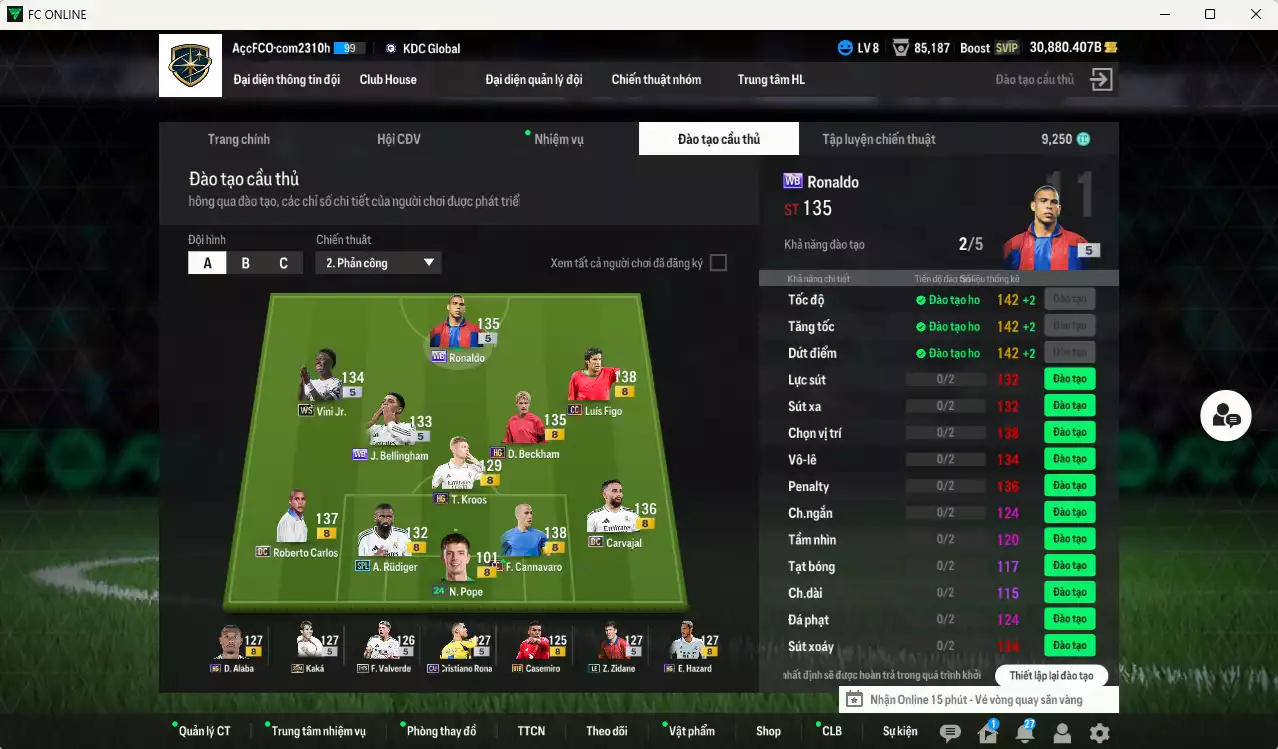 Ảnh [ACC Rẻ🔥] Real Madrid 1.209.550b dư 30.000b có Kroos HG(fix BP), Vini WS, Ronaldo WB, Cannavaro CC, Rudiger SPL, Figo CC, Beckham HG, Carlos DC, Carvajal DC, CR7 CU, Valverde 24TS, Hazard HG, Bellingham WB, Casemiro BTB, Kaká 25IM... Gần full đào tạo, HLV Xịn