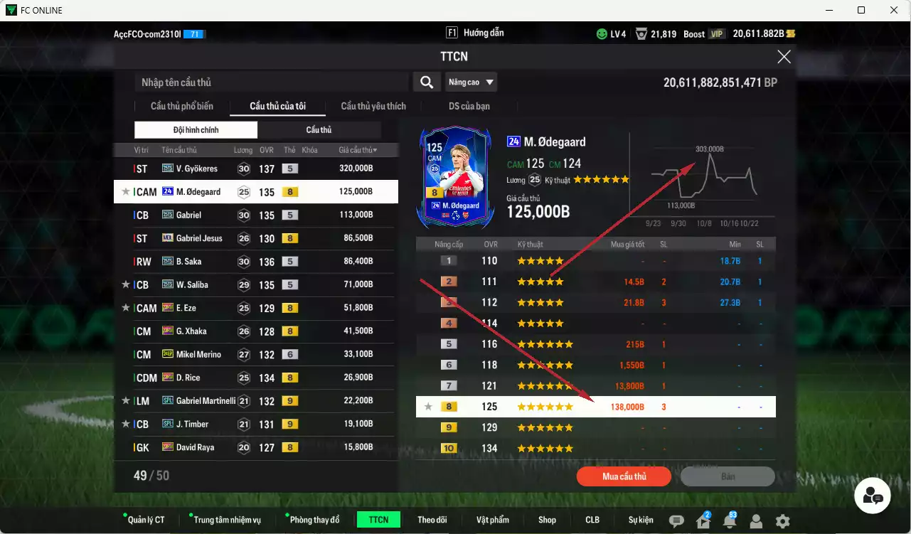 Ảnh [ACC Rẻ🔥] Arsenal 1.067.560b dư 20.000b có Gyokeres 25TS, Odegaard 24UCL(bù), Jesus MDL, Saka 25TS, Gabriel 25TS, Saliba 25TS, Eze 23HW, Xhaka 23HW, Merino 24EP+6, Rice 23HW, Martinelli SPL+9, Timber SPL+9...
