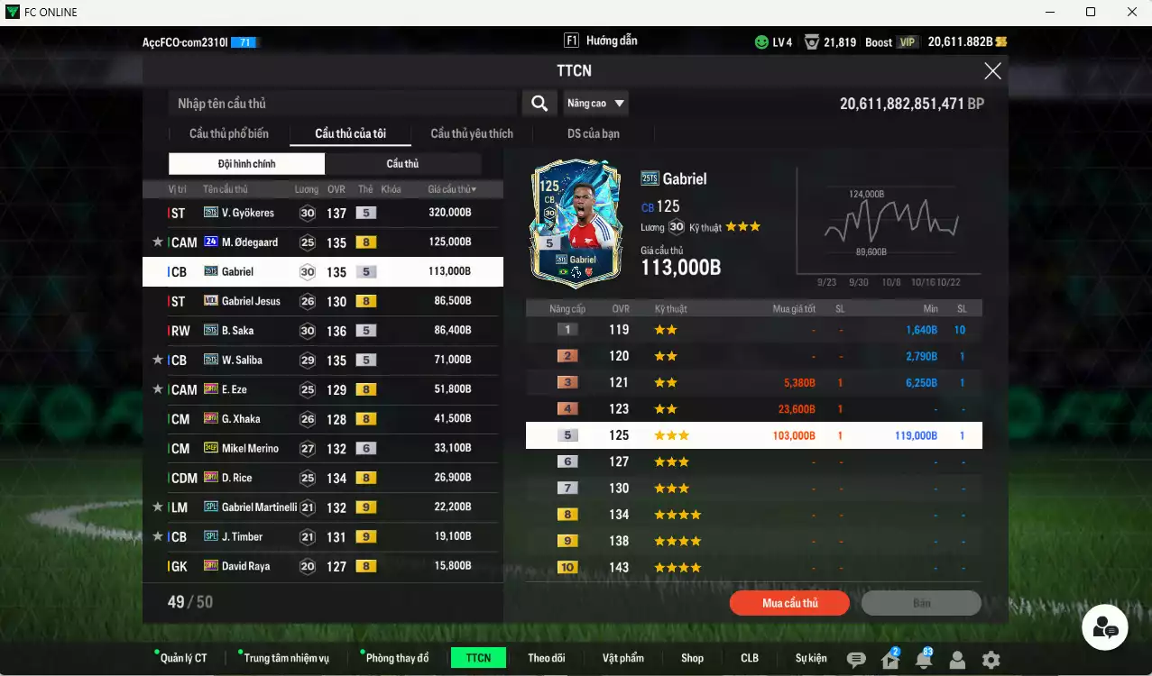 Ảnh [ACC Rẻ🔥] Arsenal 1.067.560b dư 20.000b có Gyokeres 25TS, Odegaard 24UCL(bù), Jesus MDL, Saka 25TS, Gabriel 25TS, Saliba 25TS, Eze 23HW, Xhaka 23HW, Merino 24EP+6, Rice 23HW, Martinelli SPL+9, Timber SPL+9...
