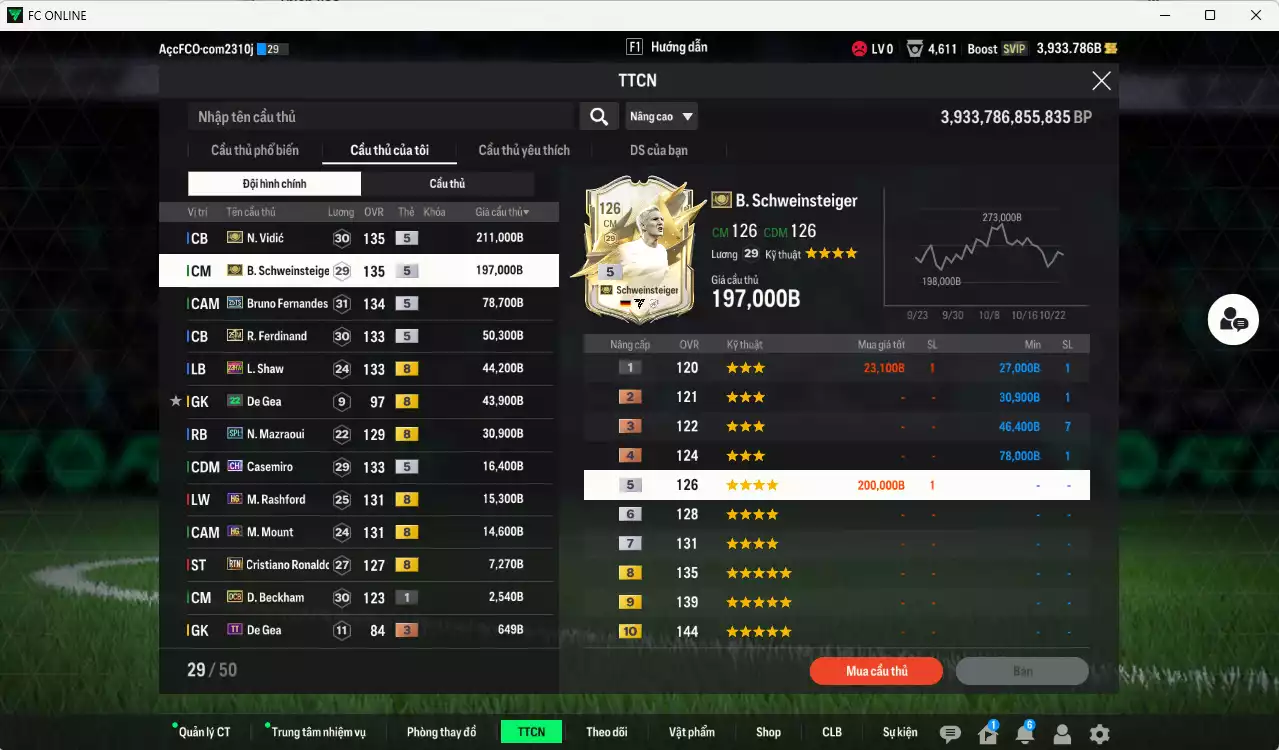 Ảnh [ACC Rẻ🔥] Xuân Son PRM mix Man Utd. 712.940b có Xuân Son PRM+5, Vidic ITM+5, Schweinsteiger ITM+5, Bruno 25TS, Ferdinand 23IM, Shaw 23HW, Casemiro CH(fix BP), Mazraoui SPL, Mount HGM, Rashford HG, CR7 RTN... Còn rất nhiều CP GIẢM THUẾ