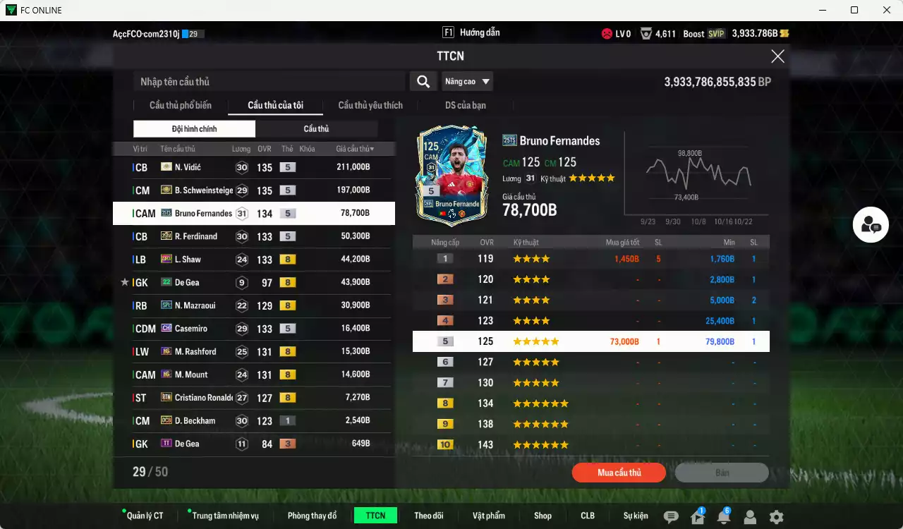 Ảnh [ACC Rẻ🔥] Xuân Son PRM mix Man Utd. 712.940b có Xuân Son PRM+5, Vidic ITM+5, Schweinsteiger ITM+5, Bruno 25TS, Ferdinand 23IM, Shaw 23HW, Casemiro CH(fix BP), Mazraoui SPL, Mount HGM, Rashford HG, CR7 RTN... Còn rất nhiều CP GIẢM THUẾ